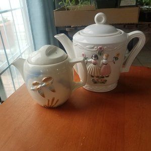 Porcelier Vintage Hand Decorated China teapots (2)
